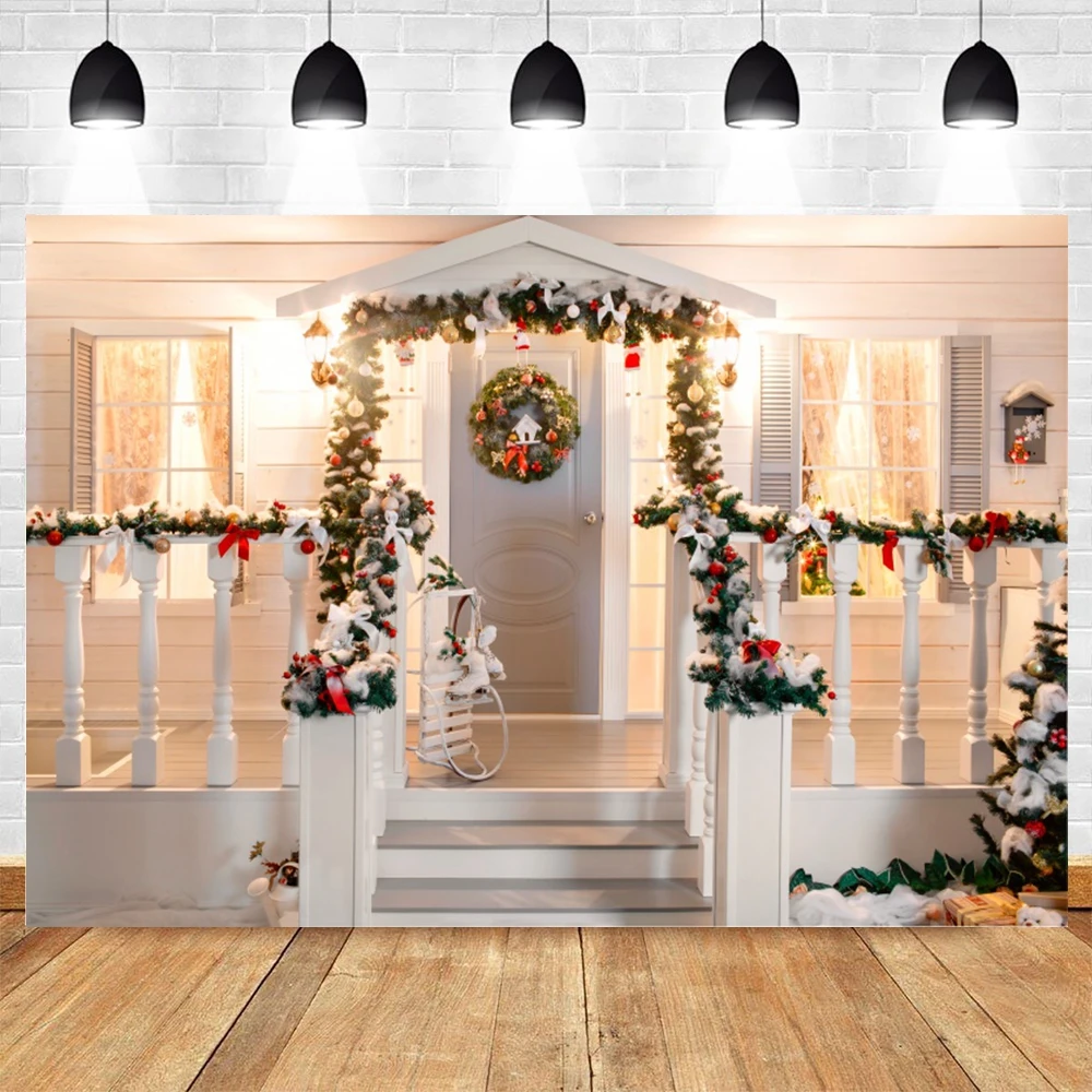 Yeele Christmas Background Photography Winter House Door Stairs Railing Backdrop Baby Birthday Photocall Photo Studio Photophone