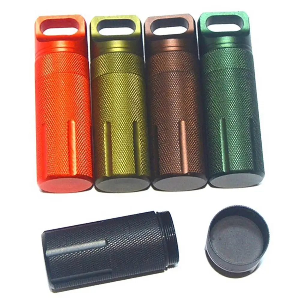 Mini Bottle Outdoor Aluminium Alloy Waterproof Medicine Pills Storage Bottle Keychain Capsule Container Key Holder