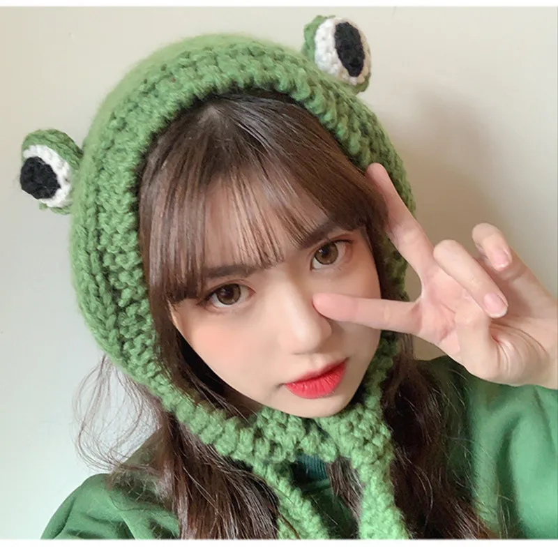 

Cotton Frog Shape Thicken Knitted Hat Winter Warm Hat Skullies Cap Beanie Hat for Men and Women 130