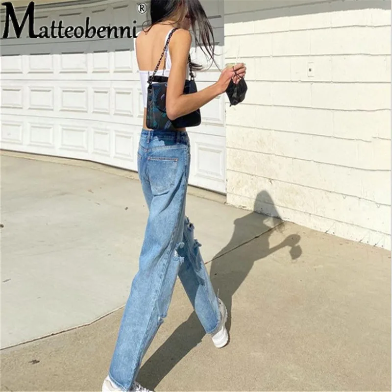 2021 New Ladies Summer Denim Solid Color High Waist Loose Fashion Jeans Casual Straight Korean Streetwear Retro Denim Trousers