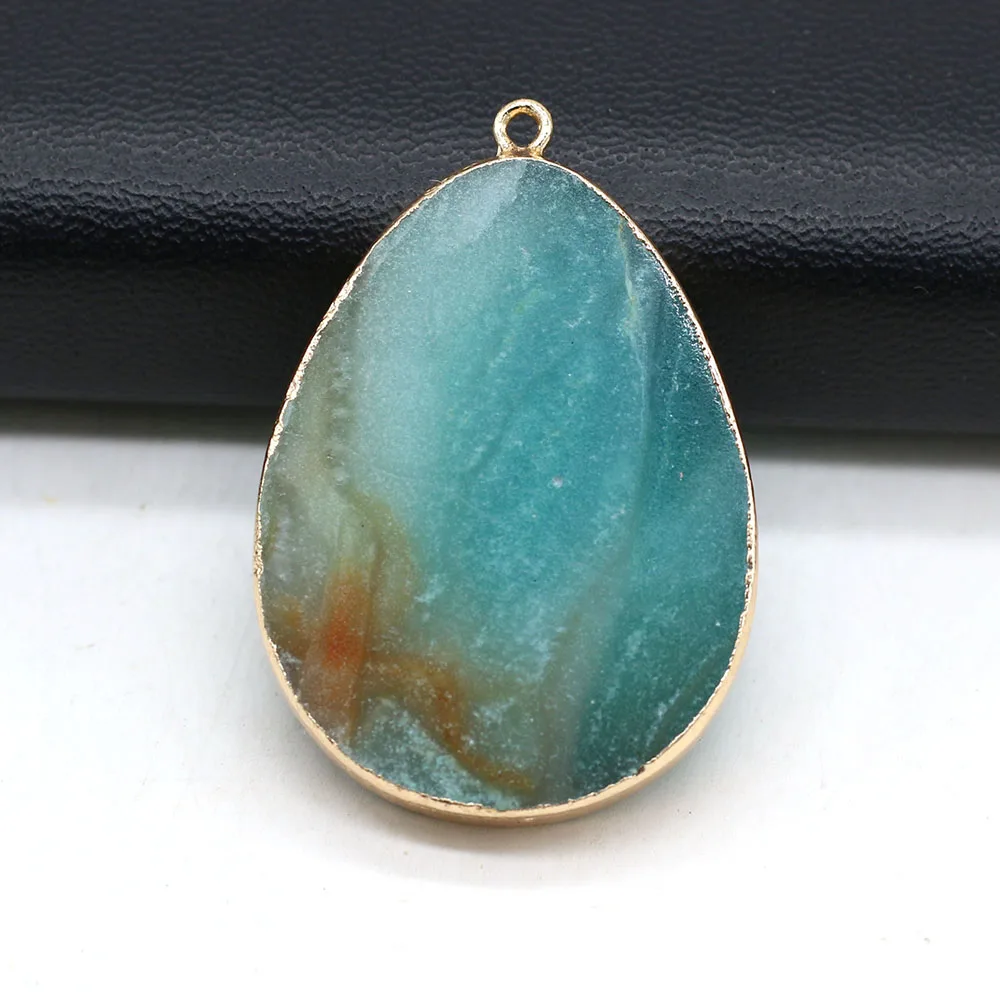 Natural Stone Gem Water Drop Shape Amazonite Pendant Handmade Crafts DIY Necklace Jewelry Accessories Gift Making Size 30x45mm