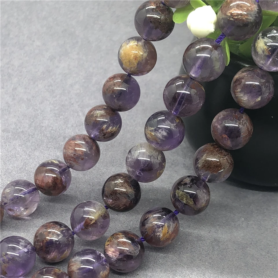 Purple Phantom Quartz Crystal Beads 6-12mm Round Natural Loose Stone Bead DIY for Jewelry