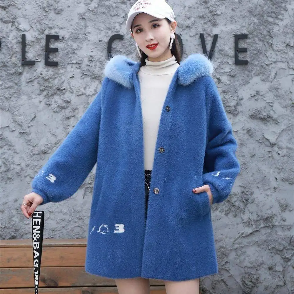 Winter New Imitation Mink Velvet Women\'s Coat Medium And Long Loose Cardigan Korean Version Thickened Double-Sided Velvet Coat