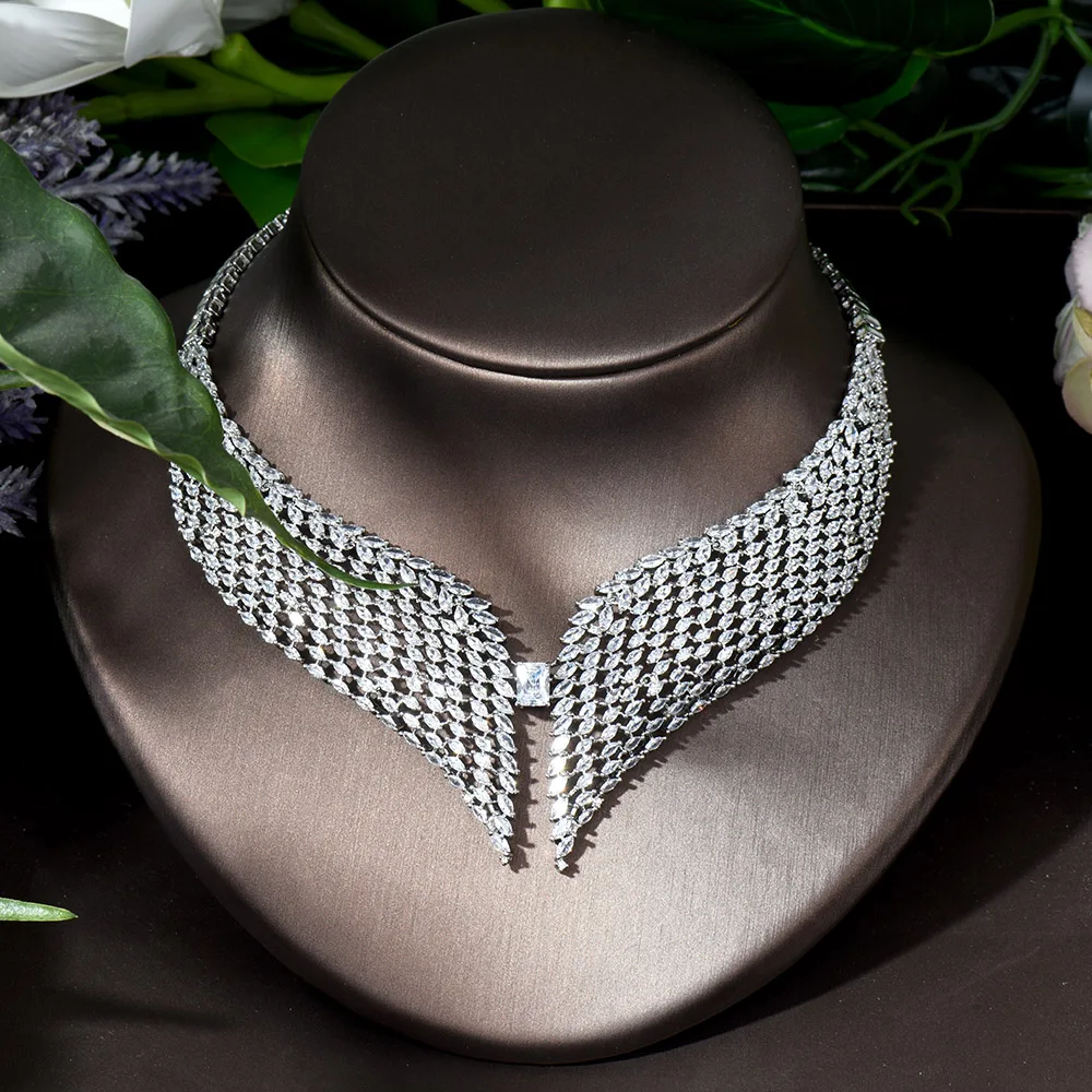 HIBRIDE الأفريقية النيجيرية زركون الكبير قطرة الماء الزفاف قلادة طقم أقراط مجوهرات الزفاف الفاخرة اكسسوارات N-1233