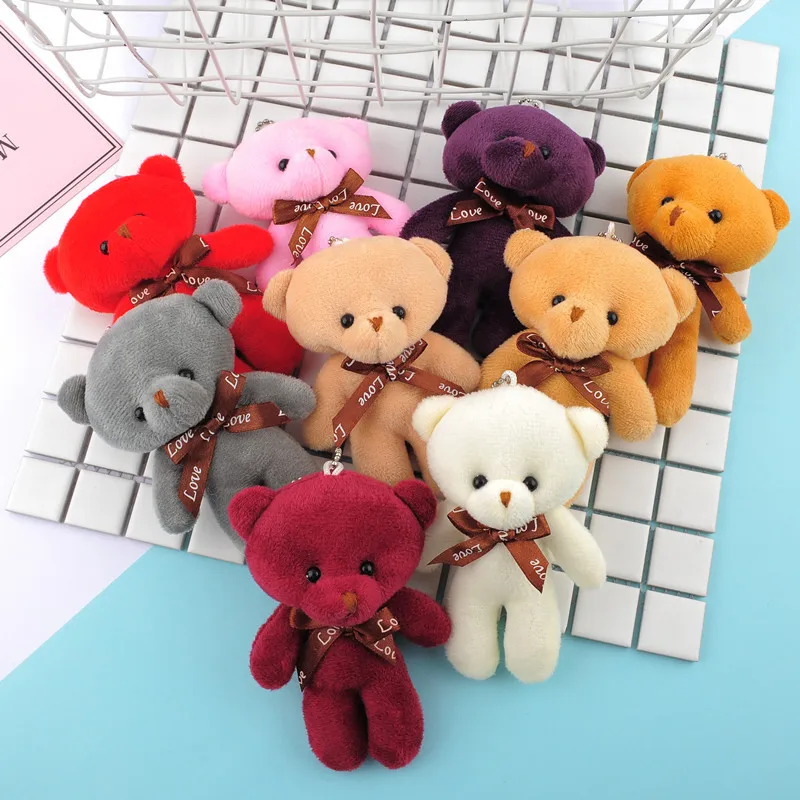 12CM Teddy Siamese Bear Plush Toy Doll Keychain Cute Bear Pendant Child Kid Baby Toy Girl Bag Pendant Birthday Gift