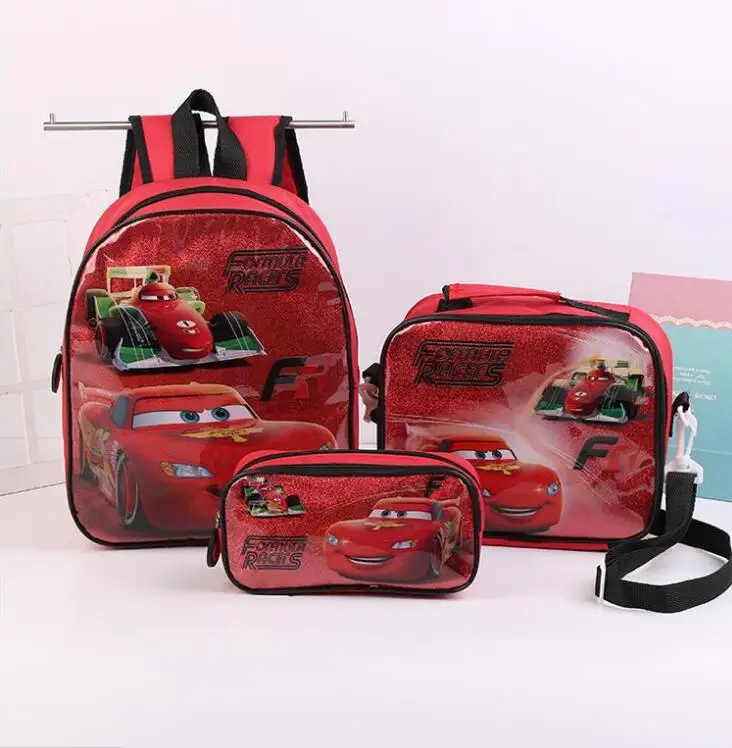 Kids Schoolbag For Kindergarten Disney 95 Car Boys Cartoon Schoolbag Cute Frozen Elsa Baby Backpack 3 pcs/sets