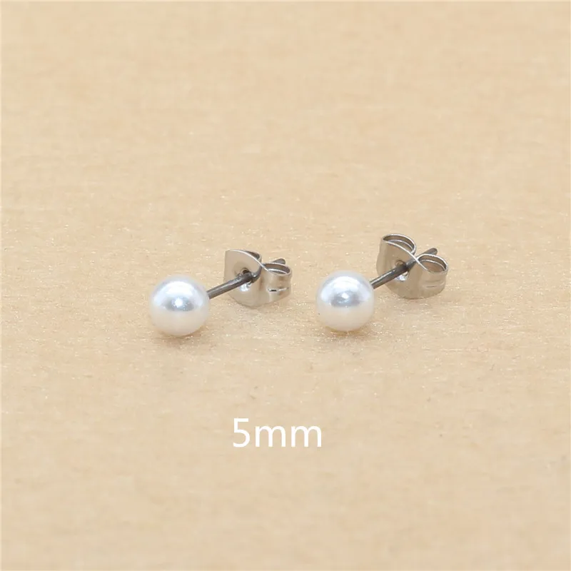 Brief Style Titanium Steel With ABS imitation Pearl Pearls Stud Earrings 3mm to 8mm No Fade Allergy Free