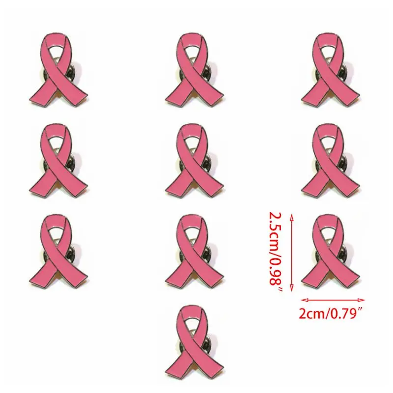 10Pcs/Set Womens Jewelry Enamel Pink Ribbon Brooch Pins Surviving Breast Cancer Awareness Hope Lapel Buttons Badges M2EA