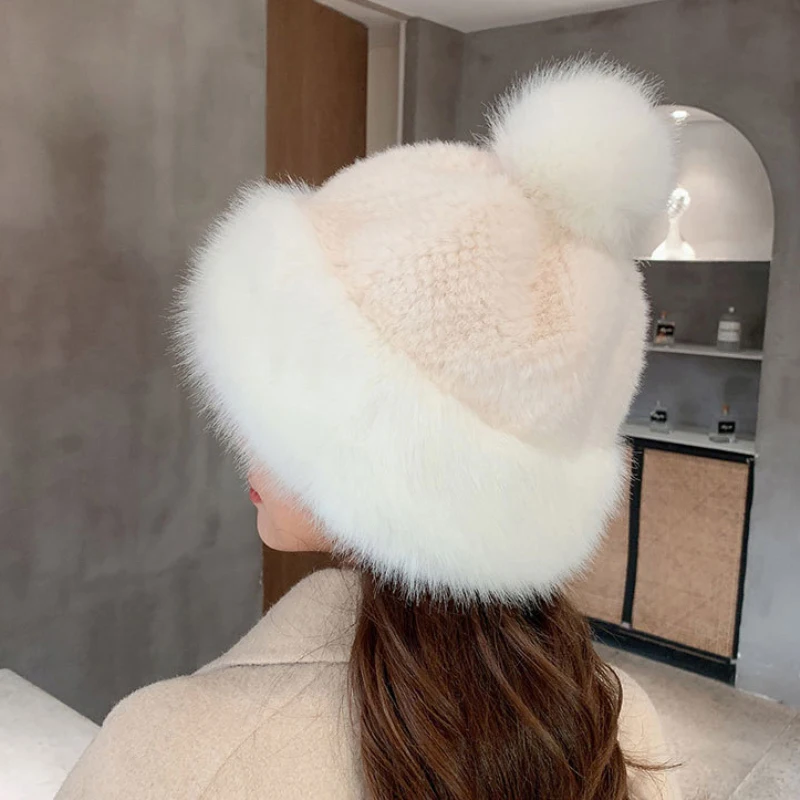 HT4004 Faux Fox Fur Hat Women Thick Warm Russian Cap Female Cute Fashion Winter Hat Windproof Snow Ski Cap Russian Hat Ushanka