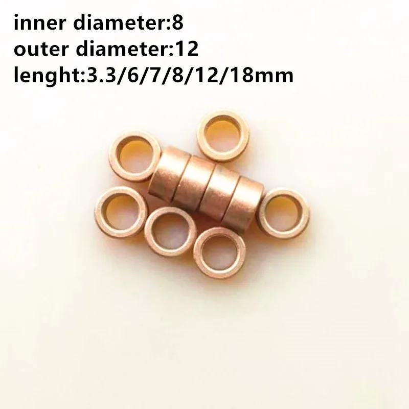 Powder Metallurgy Copper Sleeve Inner Diameter 8mm OD 12mm Lenght 3.3/6/7/8/12/18mm Copper Base Bearing for Household gear