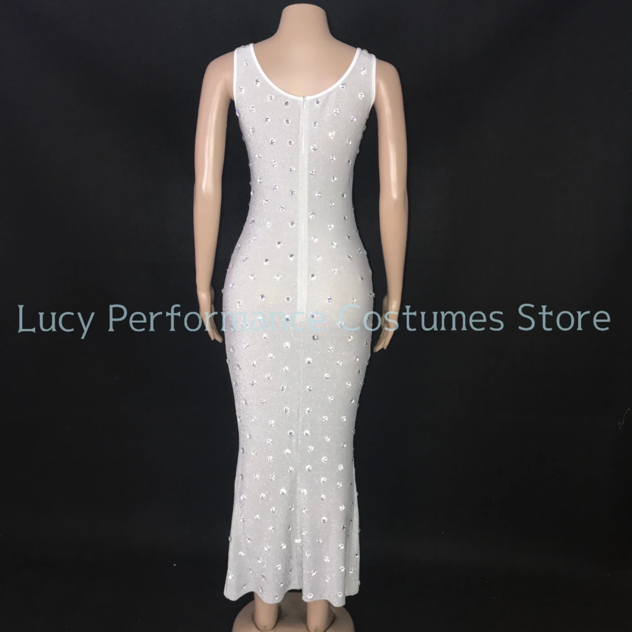 New shiny Silverstone White Sleeveless suspender dress birthday party Stretch Dress Dance slim performance dress