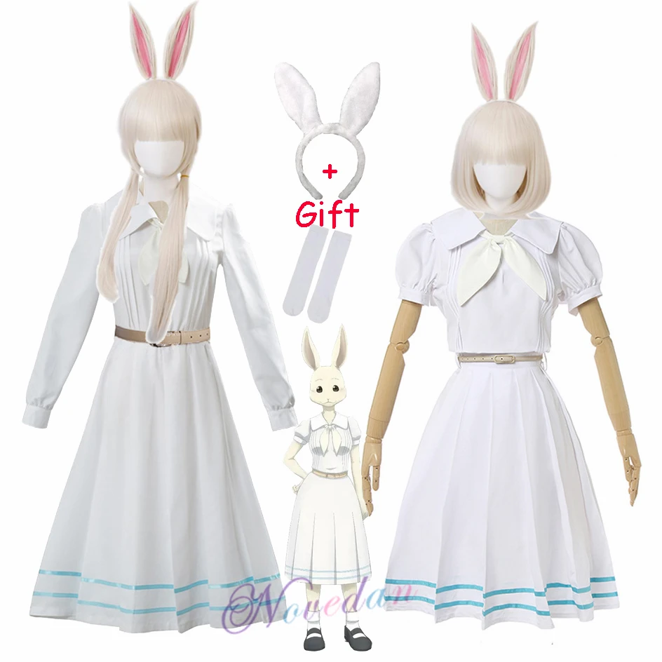 

New Anime Cosplay Beastars Haru Costume Lolita Dress Wig Ears Women Japanese School Uniform White Rabbit Halloween Costume