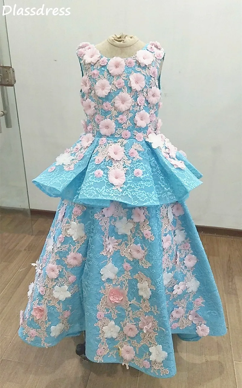 Robe à fleurs pour filles, tenue de soirée élégante et Chic, pour fête d'anniversaire, Photos réelles, avec des Appliques en dentelle, nouvelle collection 2020