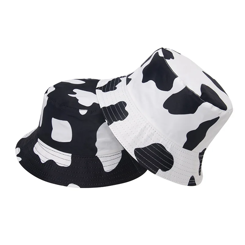 New Reversible Black White Cow Print Bucket Hat Women Men  Fashion Sun Panama Hat Outdoor Fisherman Cap Unisex Hip Hop Caps