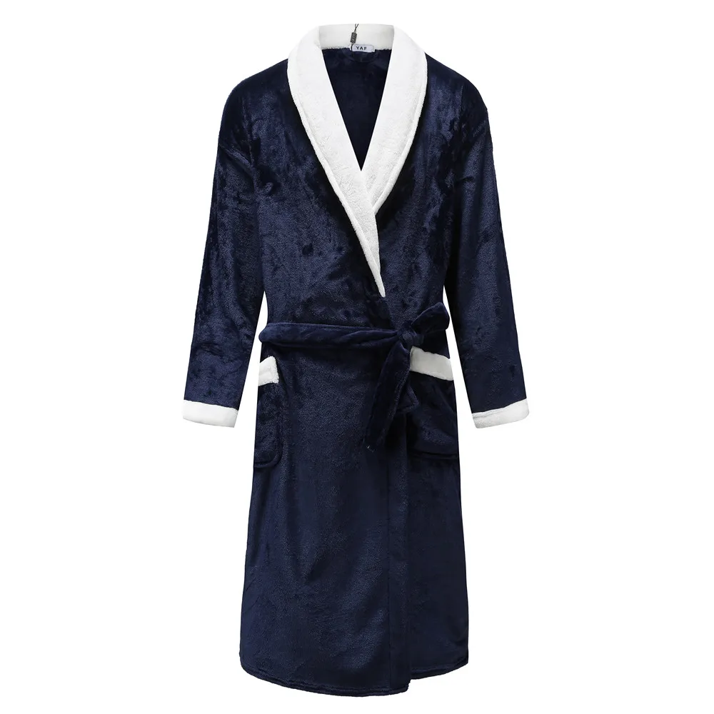 Flanel Heren Nachtkleding Neglige Winter Coral Fleece Jurk Nachtkleding Thuis Kleding Dikke Badjas Riem Zak Nachtjapon