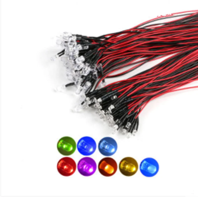 

20pcs!!! 3/5mm light-emitting diode LED with wire lamp bead model decorative toy car indicator 5V~12V