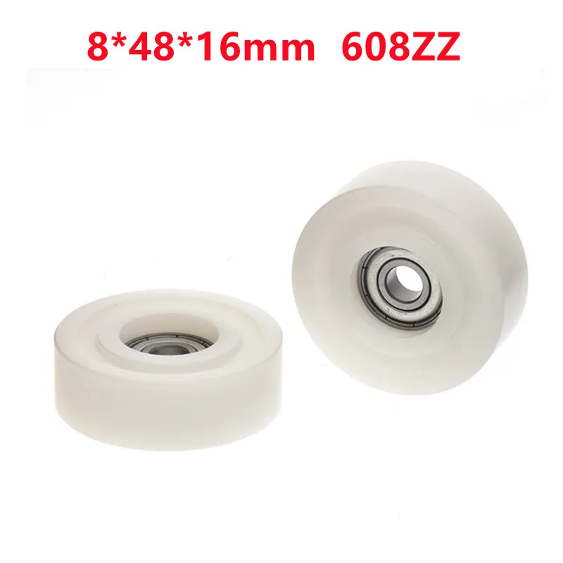 4pcs/20pcs Flat Roller 8*48*16mm 608ZZ 608 Bearing POM Plastic Coated Pulley Guide Wheel Low Noise Roller 8x48x16mm