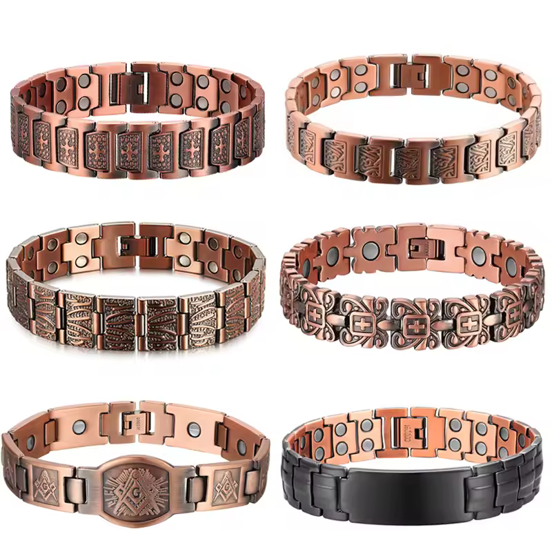 Bracelet de santé magnétique pour hommes, en cuivre pur, énergie, pression artérielle, aimants, vente en gros