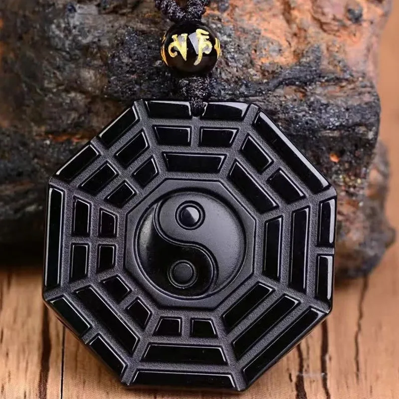 Natural Black Obsidian Pendants Good Luck Necklace For Men Women Gift Carving Chinese Bangua Drop Shipping Fashion Jewelry