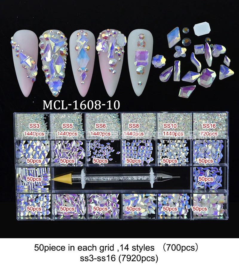 

Multi-Shape Flat Back Glass Irregular Crystal/AB/Rainbow Rhinestone Nail Art Craft 3D Decoration