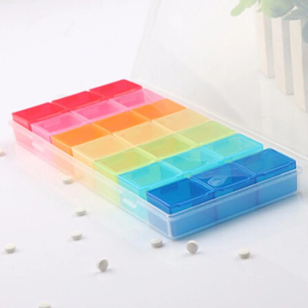Week 21 Compartment Pill Box Container For Medicine 7 Day Pill Medicine Tablet  Splitters Dispenser Organizer Case zc-825