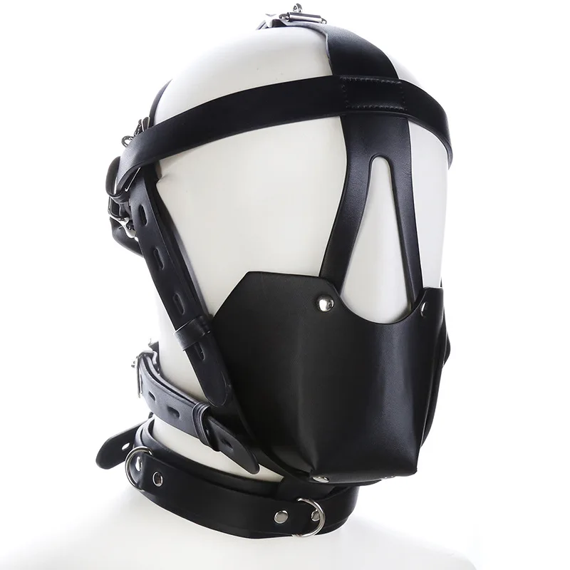 

SM Products Leather Fetish Head Wrap Restraint Headgear Mask Hood BDSM Slave Sex Games Bondage Sex Toy for Woman Man