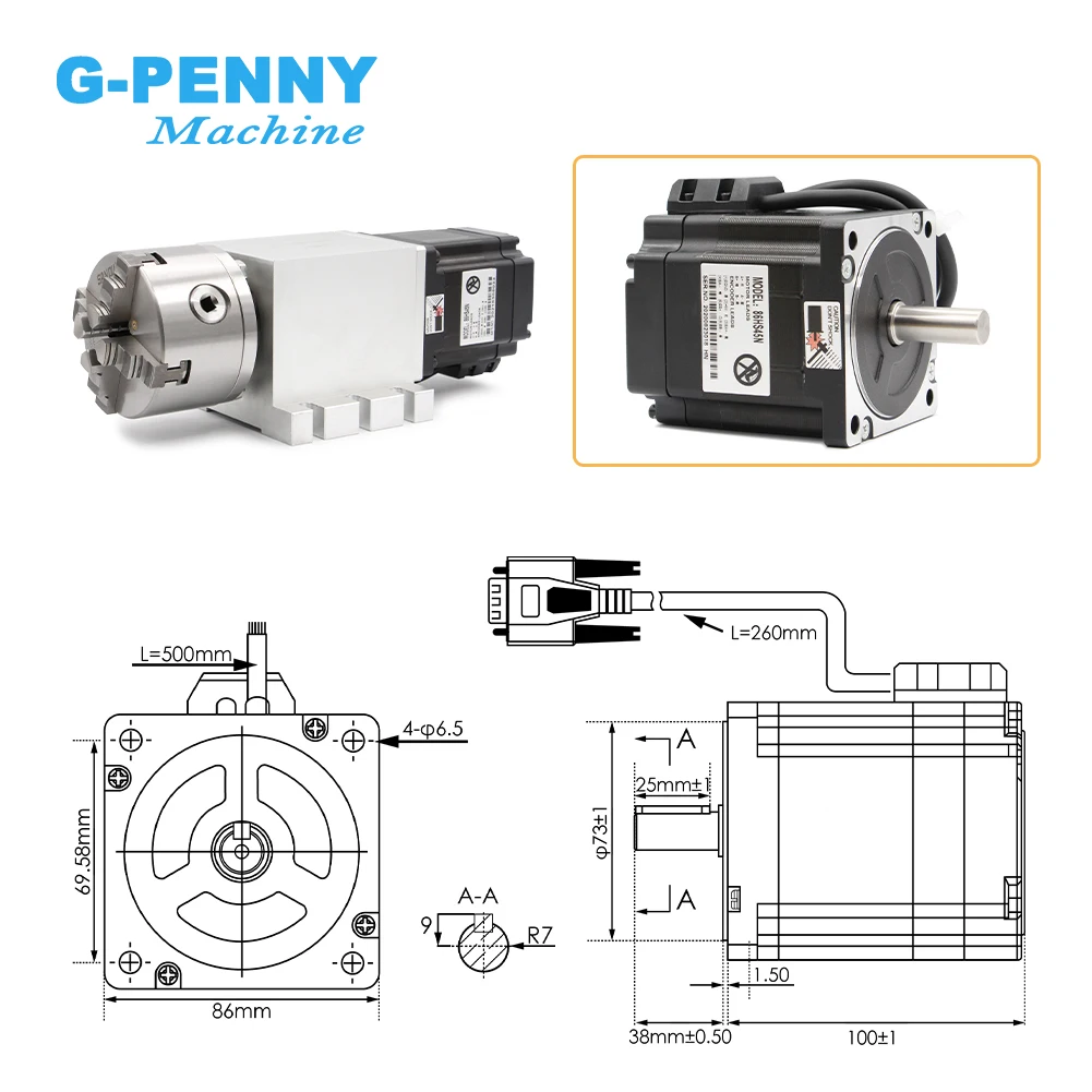 NEW! 4th Axis 3/4Jaw 100mm CNC dividing head/Rotation Axis/A axis kit NEMA34 86HS45N 4.5N.m & HBS86H Closed loop stepper motor