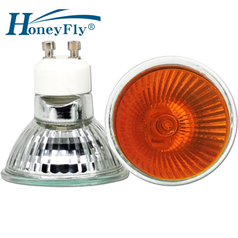 HoneyFly 5pcs Amber Flame Lamp 35W 50W 110V/220V GU10 Dimmable Orange Halogen Lamp Bulb Spot Light Quartz Fireplace  Lamba