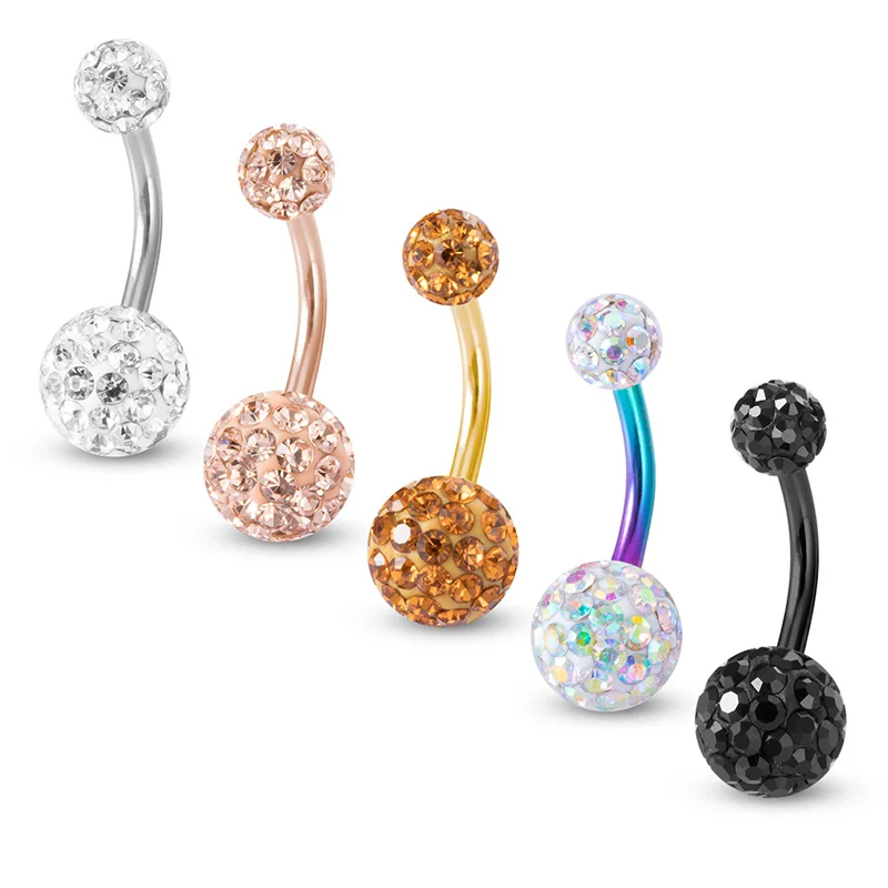 5PCS/Lot Ferido Navel Rings Bling CZ Ball Belly Ring Belly Piercing Crystal Piercing Belly Button 14G Fashion Jewelry for Women