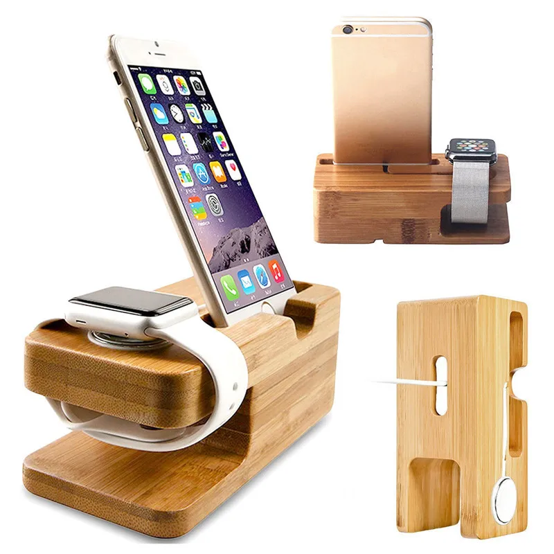 

Desktop Watch Charging Holder Mobile Phone Bracket Bamboo Wood Multifunctional Portable Mobile Phone Stand for Apple Xiaomi 14