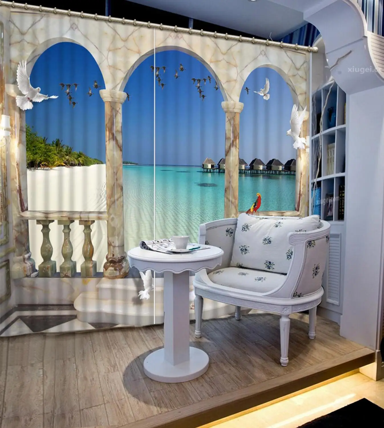 

3D Curtains customize Sea building bed room long curtain for the living room Home european curtains