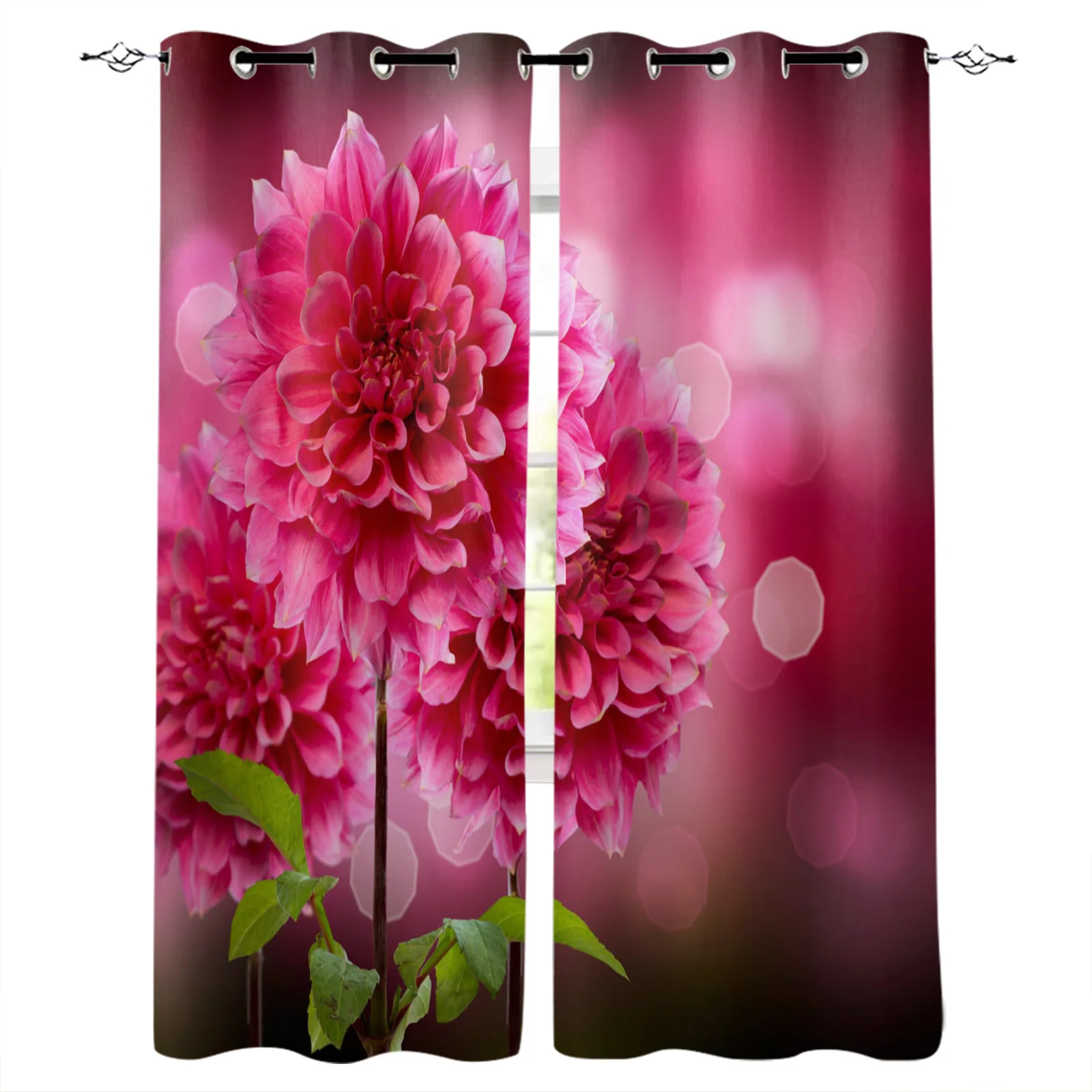 Flowers Red Beautiful Dreamy Curtains for Living Room Bedroom Kitchen Home Supplies Ready-made Window Curtains