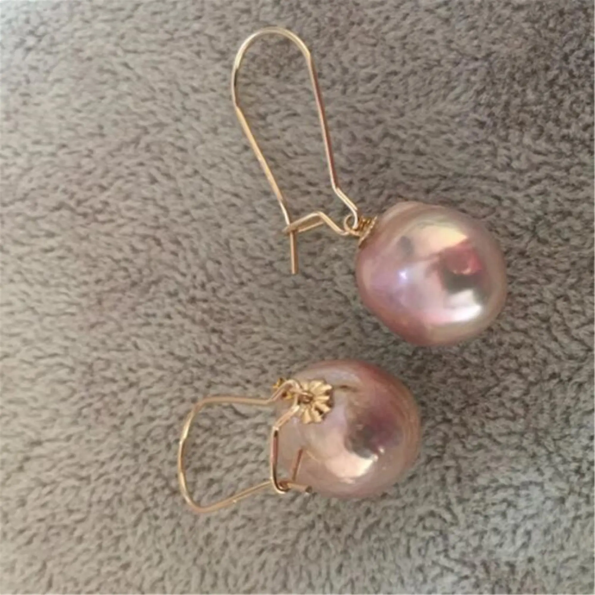 12-14MM Pink Baroque Pearl Earrings 18k Ear Drop Hook Cultured AAA Luxury Jewelry Earbob Natural Real