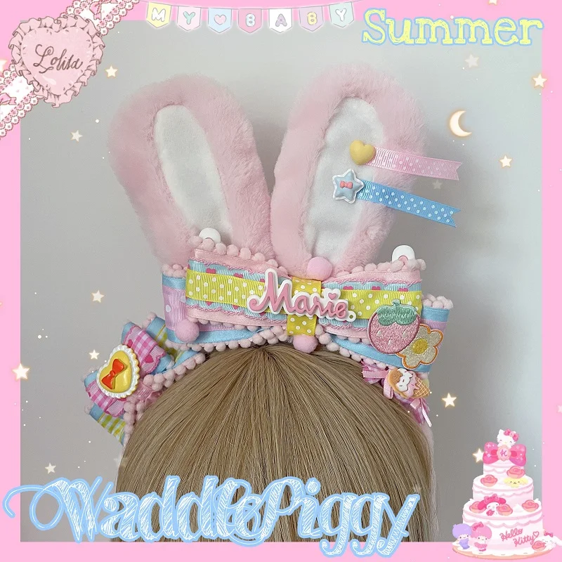 Lolita Handmade Sweet Plush Rabbit Ear KC Pink White Pink Blue Pink Purple Headband All-Match Gadget