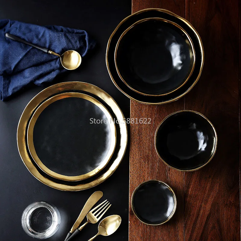 set Black Tableware Set Porcelain Service plate Kitchen Appliances Kitchen Supplie Rice Soup Bowl