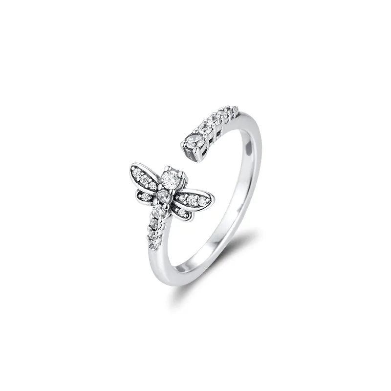 

Sparkling Dragonfly Open Ring Female Engagement Ring Jewelry 925 Sterling Silver Rings for Women Pave Stones Fashion Silver Ring