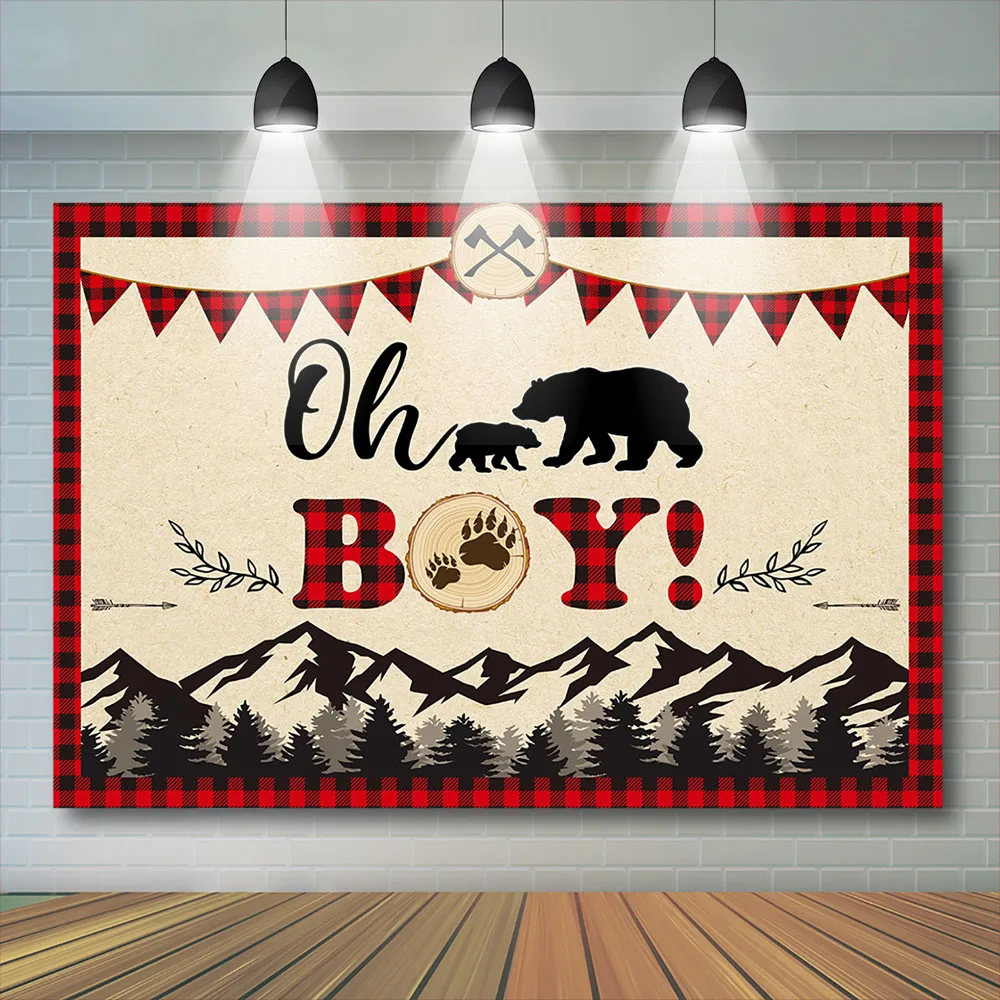 Baby shower Photography Lumberjack red plaid Boy Background for Photo Studio Mountain Decoration Photocall Backgrounds