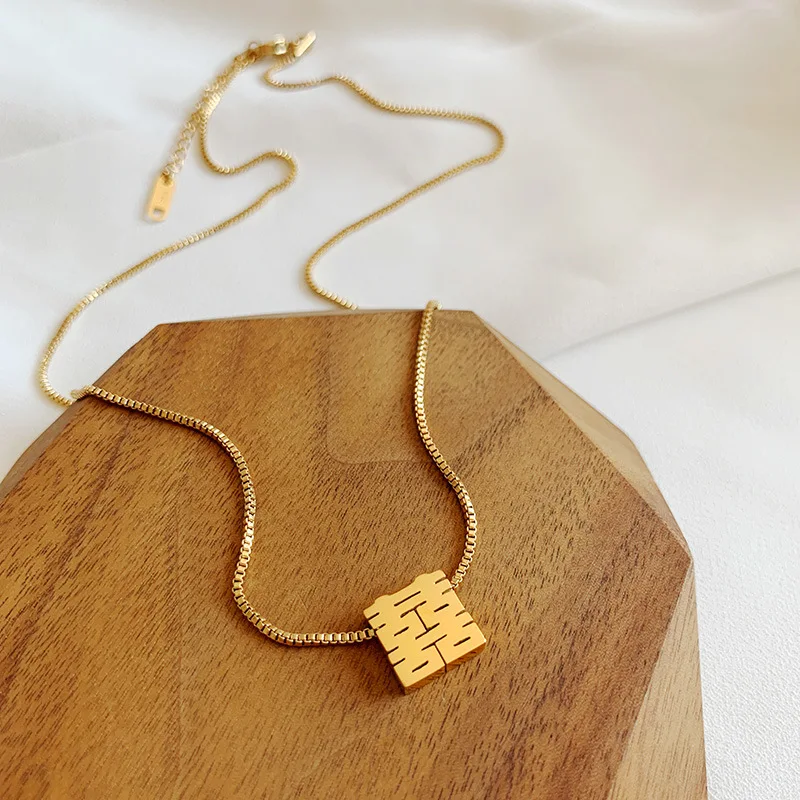 

Lucky Chinese Character Pendant Necklace Stainless Steel Accessories Statement Collar Necklace Jewelry Gift New