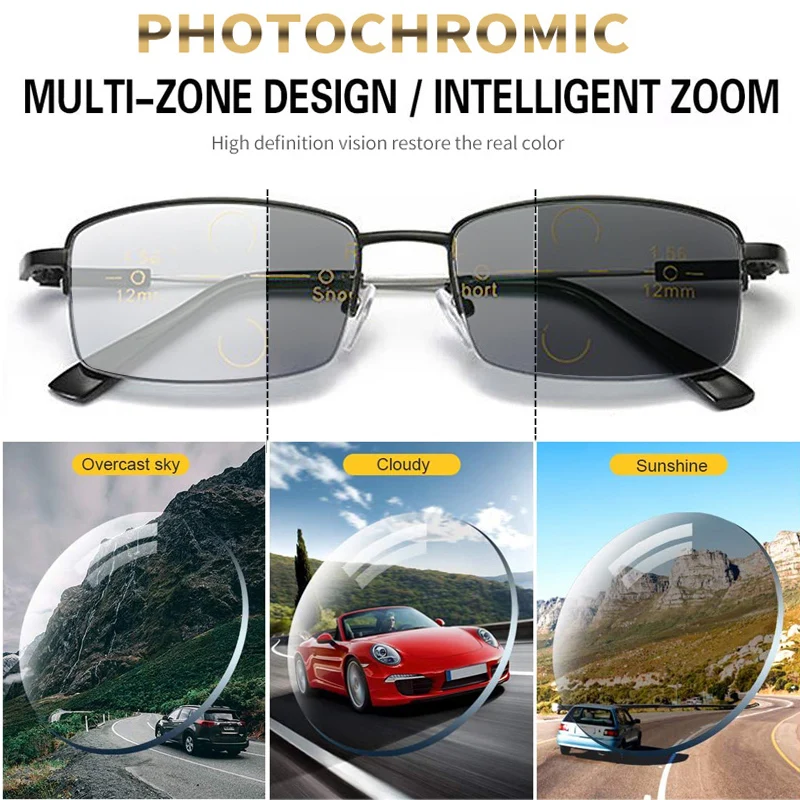 Memory Titanium Photochromic Multifocus Reading Glasses Men Women 2021 Progressive Anti-blue Ray Half Rim Presbyopic Eyeglasses