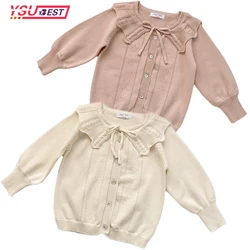 1-7Yrs Kids Knitted Cardigan Girls Long Sleeve Knit Lace Sweater Ruffle Spring Autumn Baby Clothing Girls Cardigan Sweaters