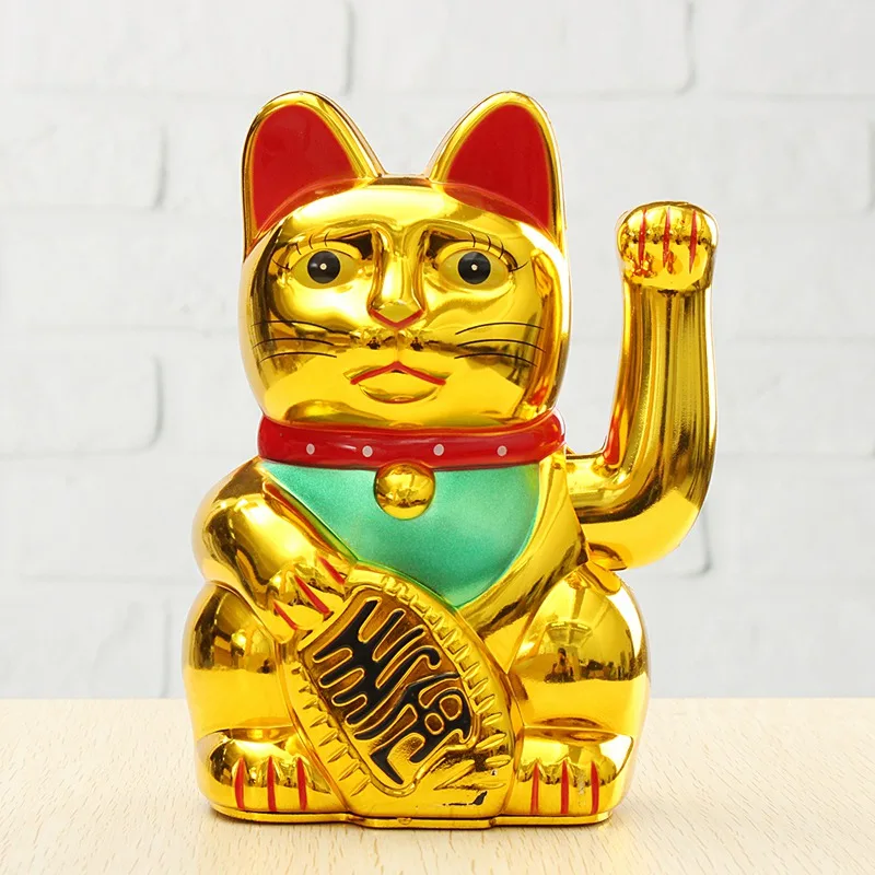 KiWarm Classic China Lucky Fortune Electric Winking Cat Gold Waving Cat Invitation Cat Maneki AA Battery Feng Shui