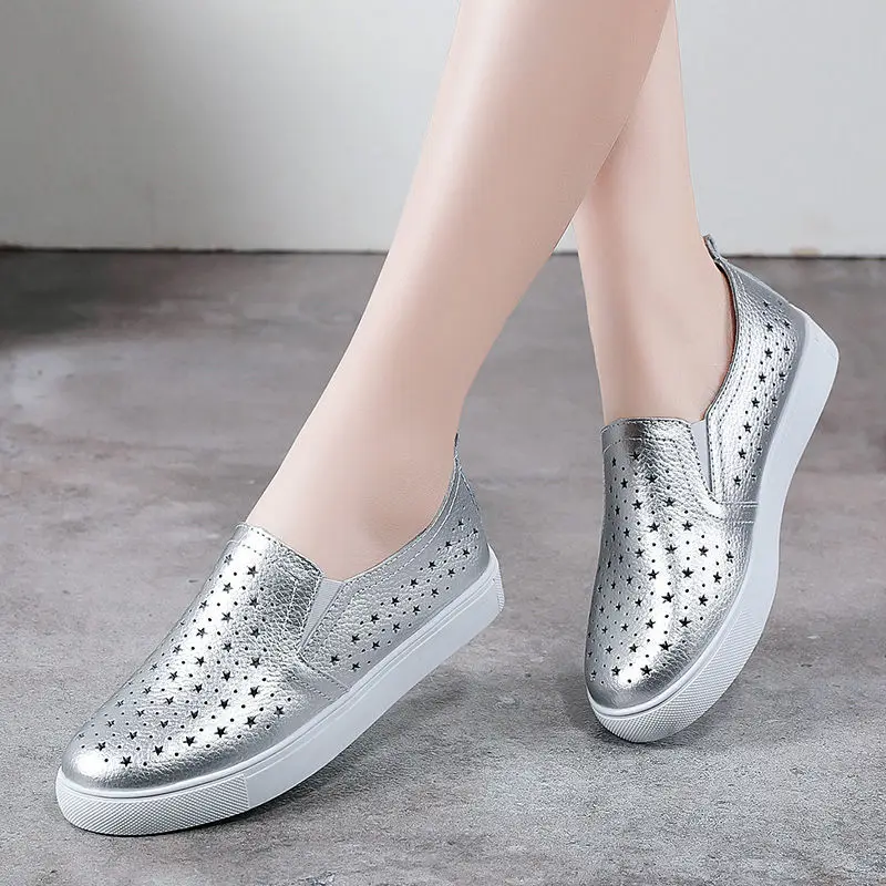 2021 Vintage leather flats women trekking summer shoes wear resitant white flats female loafers