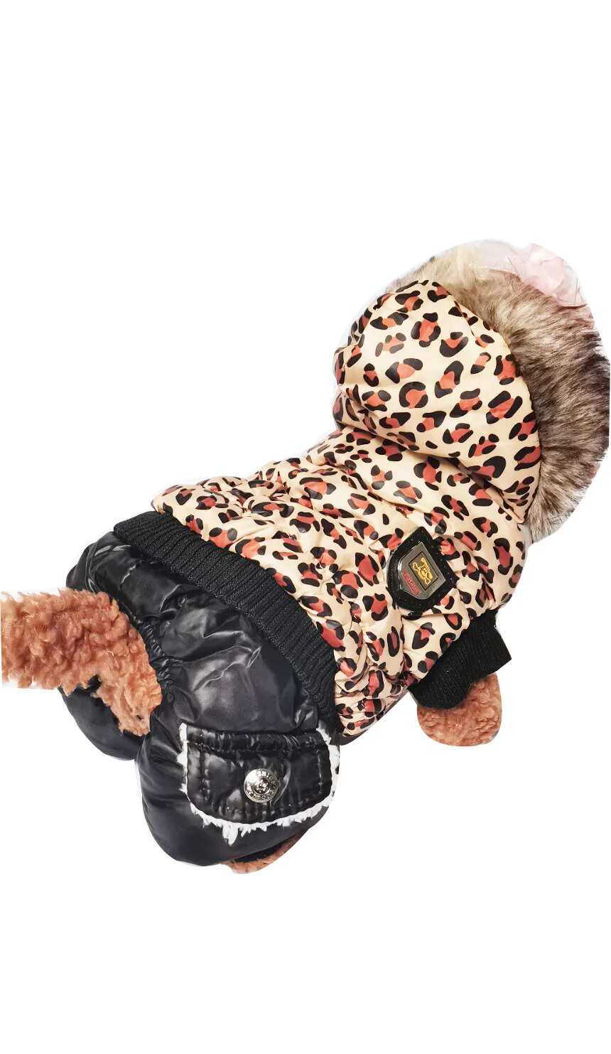 Leopard Pattern Thick Warm Pet Dog Winter Coat, Hoodies, Jumpsuit, Clothing for Small Puppy