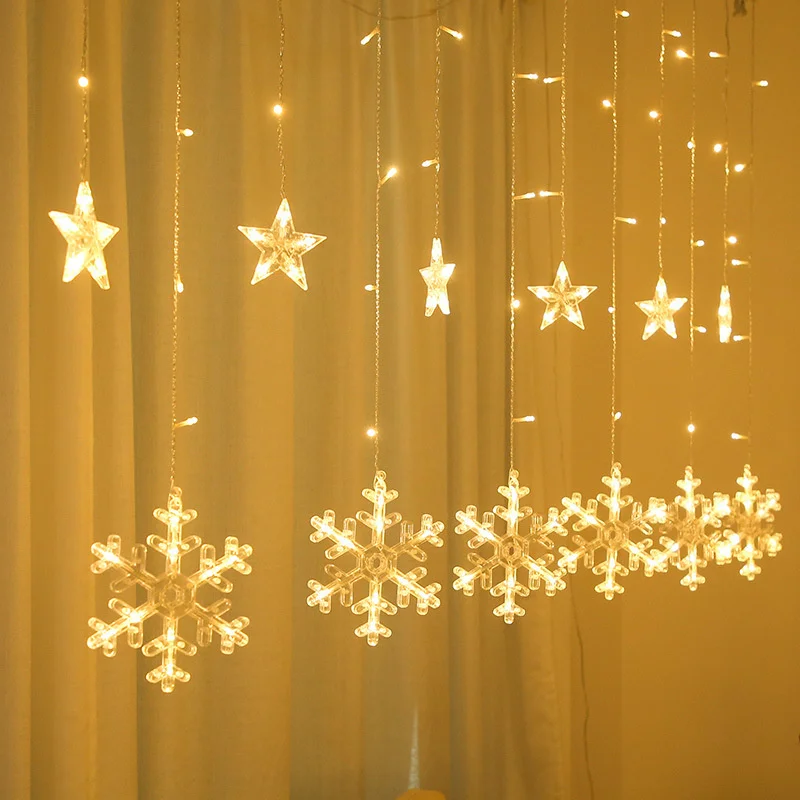 3m led estrela snowflak cortina luzes da corda 220v ue plug guirlanda de natal luzes de fadas para festa de casamento casa decoração do feriado