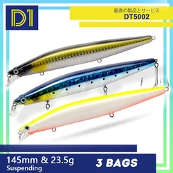 D1 Minnow Fishing Lure 145mm/23.5g 3pcs Suspending Silent Assassin Hard Bait 145F Wobblers Sea Fishing For Bass Trout Tackle
