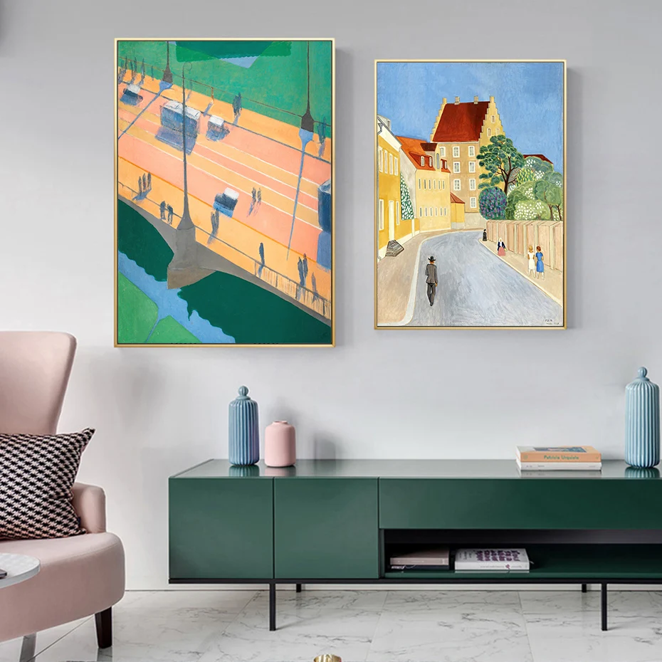 Abstract House Building Town Landscape Poster Oil Painting on Canvas Fine Wall Art Print Picture Living Room Interior Home Decor