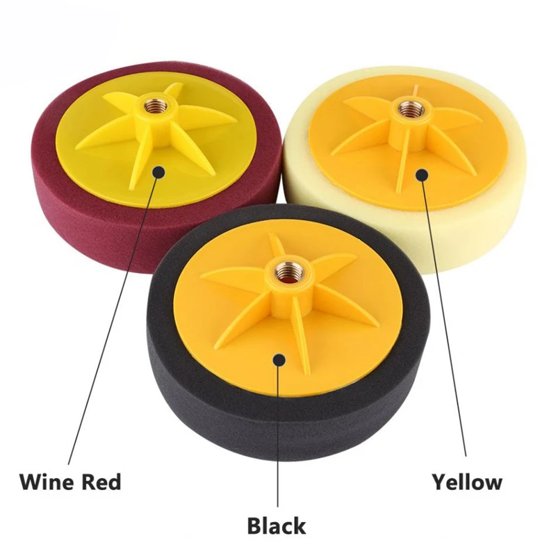 6 Inch/15Cm Car Polishing Waxing Pad Sponge M14 Wheel Polishing Waxing Pad Kit Tool For Car Polisher Yellow