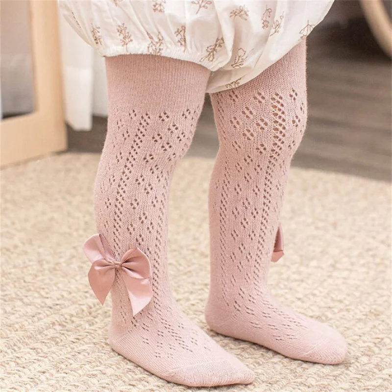 Lawadka 0-4T 2022 New Spring Autumn Cotton Newborn Baby Girls Tights Bow Infant Tights for Girls Hollow Out Children's Pantyhose