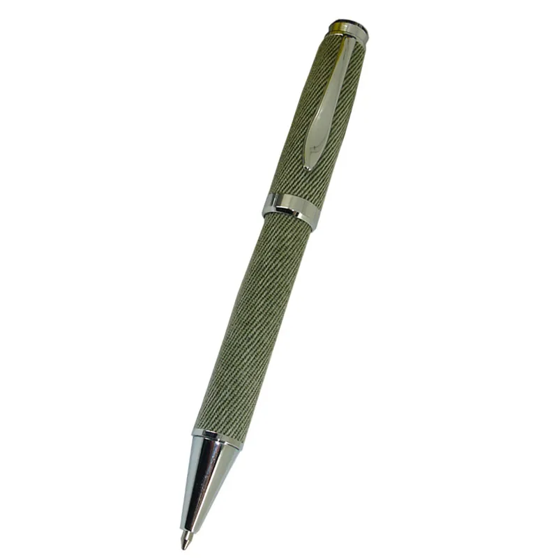 

ACMECN Army Green Fabric Pen 36g Metal Brass Heavy Ball Pen 1.0mm Refill Points Luxury Gifts for Promotion Pen with Silver Trim