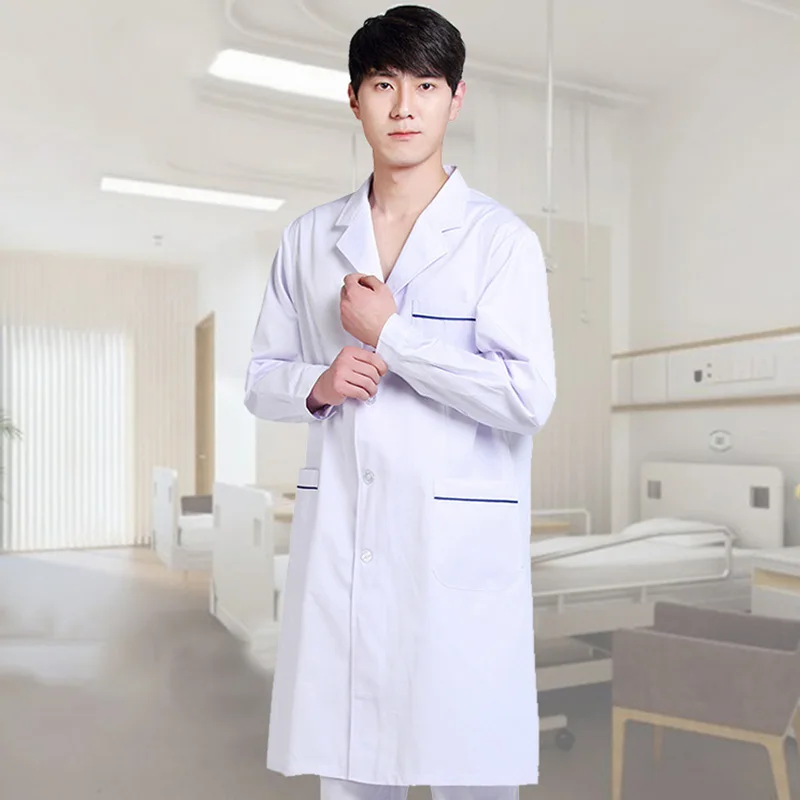 S-3XL 5Styles Single-breasted White Long Nurse Doctor Work Clothes With Pockets Simple Men Women Lab Overalls Uniform Wear